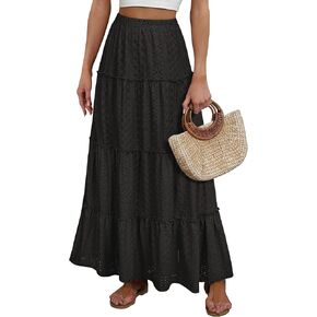 ANRABESS Womens Maxi Skirt 2026 Summer Beach Vacation Eyelet Boho Long Flowy Skirts Spring Trendy Swing Tiered A-Line Dress in Kuwait