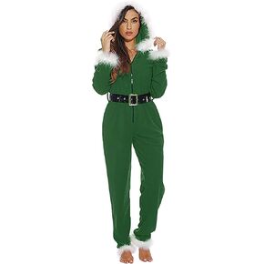 Women Onesies Hooded Christmas Pajamas Long Sleeve Zipper Romper Jumpsuit Winter Warm Sleepwear Party Costume in Saudi Arabia