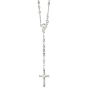 Diamond2Deal Sterling Silver Polished Beaded Rosary 30 in Necklace in Kuwait