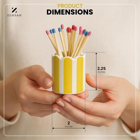 2 Pack Ceramic Match Holder with Striker – Scalloped Match Pot for Strike Anywhere Matches – Boho Decorative Matchstick Holder – Pink & Yellow – Candle Accessory (Matches Not Included) in Saudi Arabia