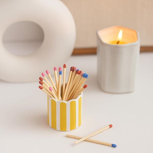 2 Pack Ceramic Match Holder with Striker – Scalloped Match Pot for Strike Anywhere Matches – Boho Decorative Matchstick Holder – Pink & Yellow – Candle Accessory (Matches Not Included) in Saudi Arabia