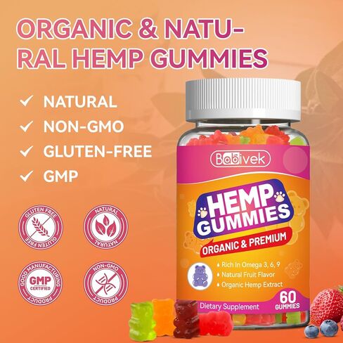 Hemp Oil Gummies with Vitamin C – Vegan, Organic, Non-GMO, Gluten-Free, Fruity Flavor, 60 Gummies(1Pack) in Saudi Arabia