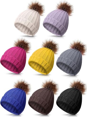 Toulite Women Beanie with Pom Pom Winter Knitted Hat Bulk Warm Fuzzy Soft Ski Skull Cap for Ladies Cold Weather in Kuwait