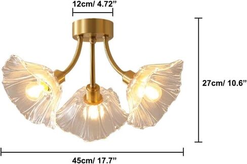 LNPTAL Mid Century 3-Light Lotus Flower Ceiling Light, Vintage Copper Glass Sputnik Chandelier, Brass Close to Ceiling Fixture for Bedroom, Living Room, and Dining Room(3-Light) in Saudi Arabia