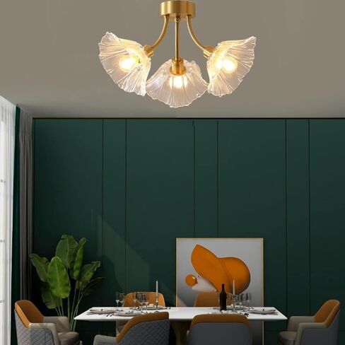 LNPTAL Mid Century 3-Light Lotus Flower Ceiling Light, Vintage Copper Glass Sputnik Chandelier, Brass Close to Ceiling Fixture for Bedroom, Living Room, and Dining Room(3-Light) in Saudi Arabia