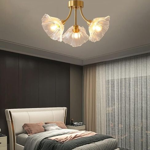 LNPTAL Mid Century 3-Light Lotus Flower Ceiling Light, Vintage Copper Glass Sputnik Chandelier, Brass Close to Ceiling Fixture for Bedroom, Living Room, and Dining Room(3-Light) in Saudi Arabia