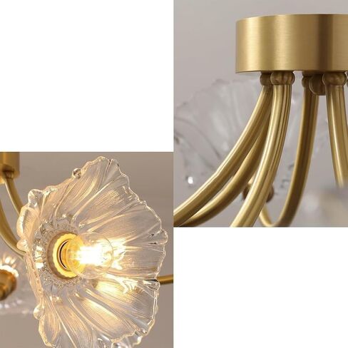 LNPTAL Mid Century 3-Light Lotus Flower Ceiling Light, Vintage Copper Glass Sputnik Chandelier, Brass Close to Ceiling Fixture for Bedroom, Living Room, and Dining Room(3-Light) in Saudi Arabia