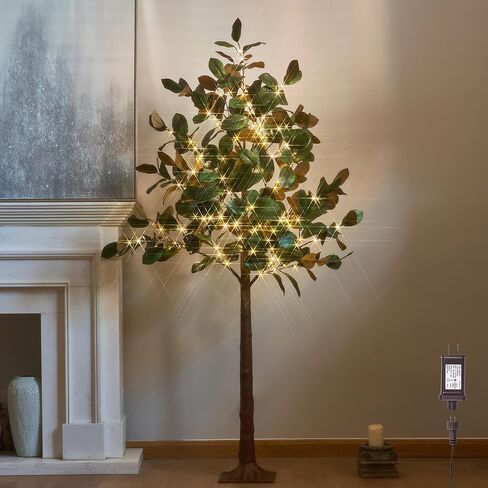 LITBLOOM Lighted Magnolia Tree 6FT 280 LED Fairy Lights, Faux Plant Tree with Lights for Indoor Outdoor Wedding Room Spring Decoration in Saudi Arabia