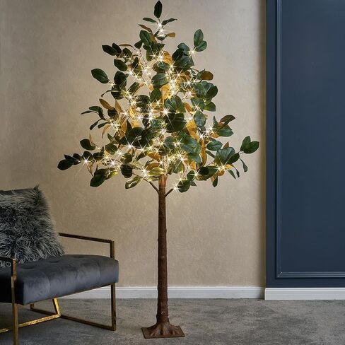 LITBLOOM Lighted Magnolia Tree 6FT 280 LED Fairy Lights, Faux Plant Tree with Lights for Indoor Outdoor Wedding Room Spring Decoration in Saudi Arabia