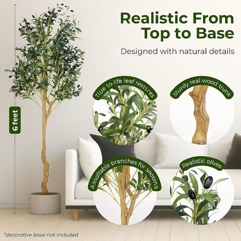 Artificial Olive Tree - 6ft Realistic Artificial Plants Indoor Decor - Elegant Faux Olive Tree for Living Room, Bedroom, Bathroom, Office - Tall Fake Potted Plants with Moss Base for Chic Home Décor in Saudi Arabia
