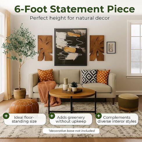 Artificial Olive Tree - 6ft Realistic Artificial Plants Indoor Decor - Elegant Faux Olive Tree for Living Room, Bedroom, Bathroom, Office - Tall Fake Potted Plants with Moss Base for Chic Home Décor in Saudi Arabia