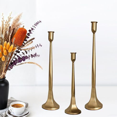 Set of 3 Taper Candle Holders, Cast Iron Candlestick Holders Tall for Wedding, Dining Table, Halloween & Fall Decor, Home Decoration (Black, 12" 14" 15.5") in Saudi Arabia