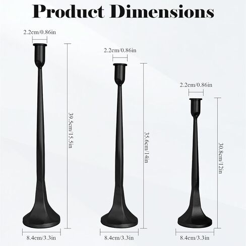 Set of 3 Taper Candle Holders, Cast Iron Candlestick Holders Tall for Wedding, Dining Table, Halloween & Fall Decor, Home Decoration (Black, 12" 14" 15.5") in Saudi Arabia