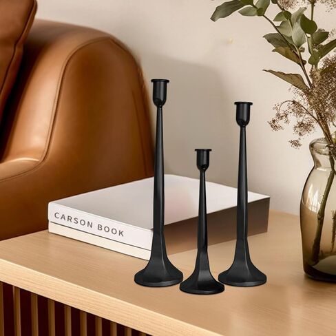 Set of 3 Taper Candle Holders, Cast Iron Candlestick Holders Tall for Wedding, Dining Table, Halloween & Fall Decor, Home Decoration (Black, 12" 14" 15.5") in Saudi Arabia