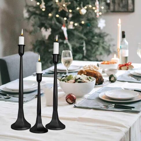 Set of 3 Taper Candle Holders, Cast Iron Candlestick Holders Tall for Wedding, Dining Table, Halloween & Fall Decor, Home Decoration (Black, 12" 14" 15.5") in Saudi Arabia