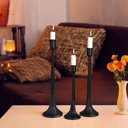 Set of 3 Taper Candle Holders, Cast Iron Candlestick Holders Tall for Wedding, Dining Table, Halloween & Fall Decor, Home Decoration (Black, 12" 14" 15.5") in Saudi Arabia