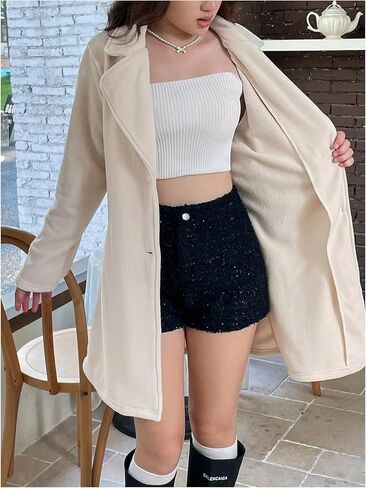 SweatyRocks Girl's Notch Lapel Collar Button Down Coat Knee Length Dressy Casual Pea Coat Outerwear in Saudi Arabia