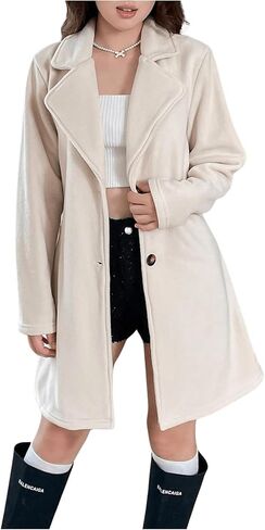 SweatyRocks Girl's Notch Lapel Collar Button Down Coat Knee Length Dressy Casual Pea Coat Outerwear in Saudi Arabia