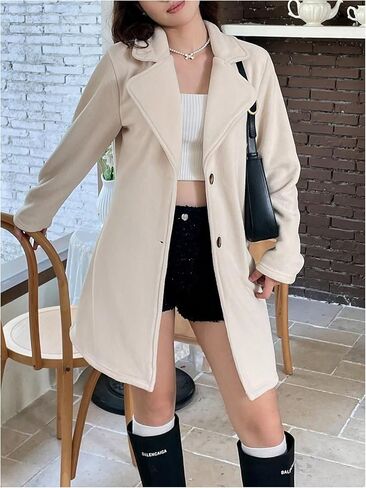 SweatyRocks Girl's Notch Lapel Collar Button Down Coat Knee Length Dressy Casual Pea Coat Outerwear in Saudi Arabia