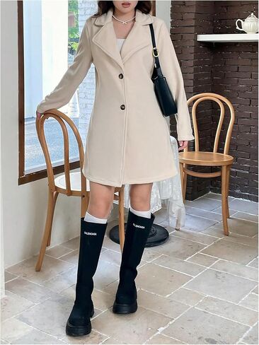 SweatyRocks Girl's Notch Lapel Collar Button Down Coat Knee Length Dressy Casual Pea Coat Outerwear in Saudi Arabia