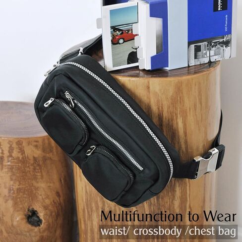 Women's Zipper Pockets Fanny Packs Nylon Waist bag Everywhere Belt bag (Black) in Kuwait