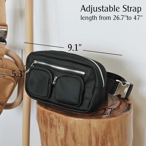 Women's Zipper Pockets Fanny Packs Nylon Waist bag Everywhere Belt bag (Black) in Kuwait