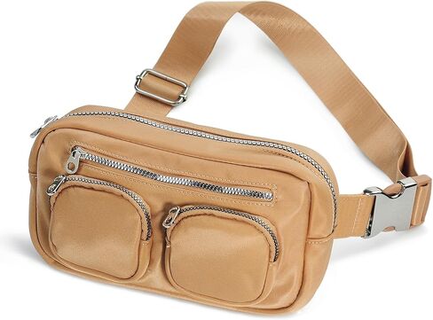 Women's Zipper Pockets Fanny Packs Nylon Waist bag Everywhere Belt bag (Black) in Kuwait