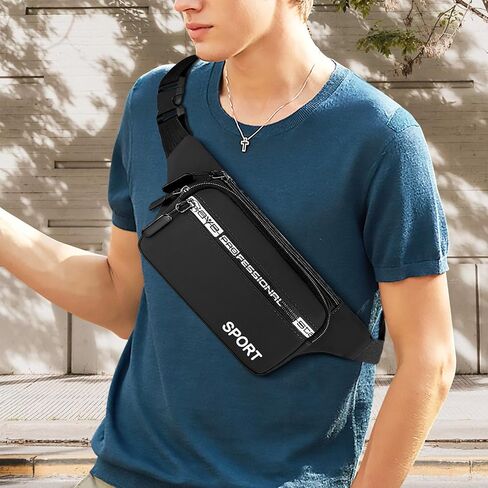 Men Fanny Pack with 4 Zipper Pockets, Waterproof Waist Bag with Adjustable Strap Hands-Free Wallets Waist Pack for Work Sporting Traveling Running Hiking for Men and Women(Black) in Saudi Arabia