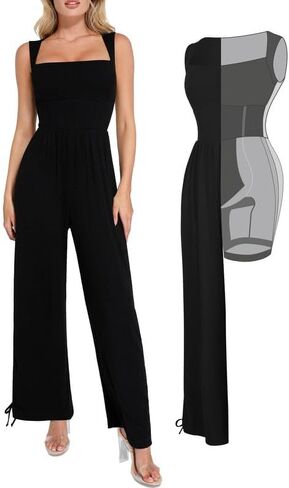 Popilush Jumpsuits for Women Dressy Casual Loose Overalls Sleeveless Rompers Outfits with Shapewear Adjustable Trouser Legs Black XL in Saudi Arabia