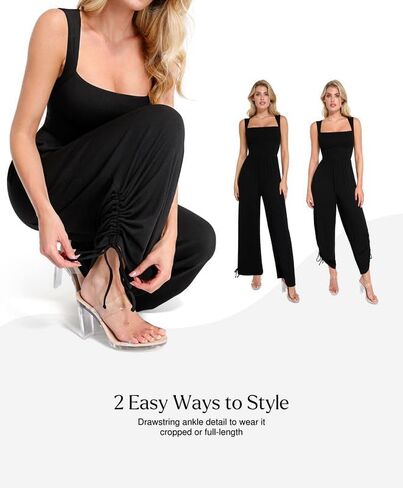 Popilush Jumpsuits for Women Dressy Casual Loose Overalls Sleeveless Rompers Outfits with Shapewear Adjustable Trouser Legs Black XL in Saudi Arabia