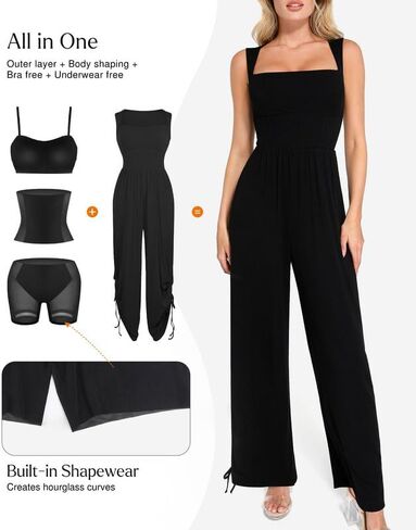 Popilush Jumpsuits for Women Dressy Casual Loose Overalls Sleeveless Rompers Outfits with Shapewear Adjustable Trouser Legs Black XL in Saudi Arabia