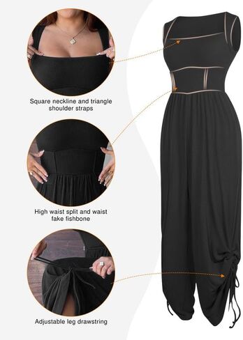 Popilush Jumpsuits for Women Dressy Casual Loose Overalls Sleeveless Rompers Outfits with Shapewear Adjustable Trouser Legs Black XL in Saudi Arabia