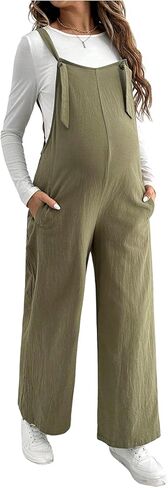 OYOANGLE Women's Maternity Sleeveless Overalls Wide Leg Long Pants Jumpsuit Pregnancy Outfits in Saudi Arabia