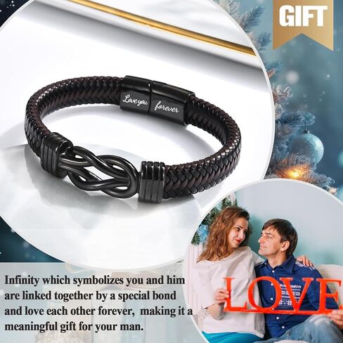 Gifts for Men Infinity Leather Bracelet for Dad New Daddy Husband Boyfriend Son Grandson Brother Nephew Uncle Brown Braided Engraved Leather Jewelry Gifts for Fathers Day Birthday Christmas in Saudi Arabia