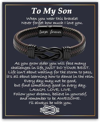 Gifts for Men Infinity Leather Bracelet for Dad New Daddy Husband Boyfriend Son Grandson Brother Nephew Uncle Brown Braided Engraved Leather Jewelry Gifts for Fathers Day Birthday Christmas in Saudi Arabia