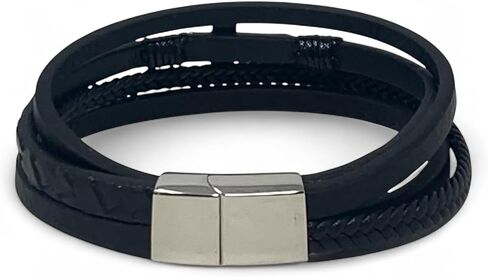 ED HARDY Men's Black Faux Leather Stacked Bracelets with Silver Cross Charm MB0020-42-229 in Saudi Arabia