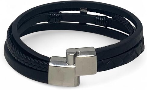 ED HARDY Men's Black Faux Leather Stacked Bracelets with Silver Cross Charm MB0020-42-229 in Saudi Arabia