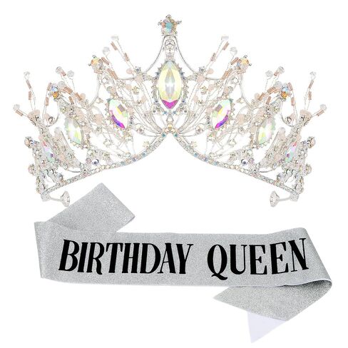 AOPRIE Birthday Crown for Women - Silver Princess Tiara with Rhinestone - Queen Sash - Party Favor in Kuwait
