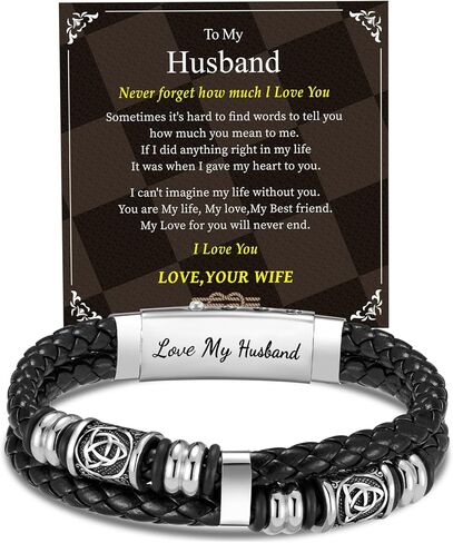 Leather Bracelet Gifts For Son/Husband/Men,To My Son/Husband/Men Bracelet With Stainless Steel Adjustable Clasp,Men's Jewelry For Christmas Birthday Gifts in Saudi Arabia