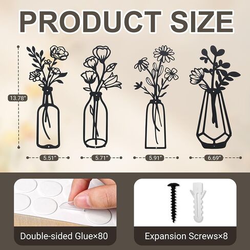 zoes homdeco 4 قطع معدنية الزهور جدار الفن الحديث مزرعة ديكور أسود ديكور جدار الحمام، هدايا هووسورمينغ لغرفة المعيشة المطبخ غرفة نوم غرفة الطعام مكتب in Kuwait
