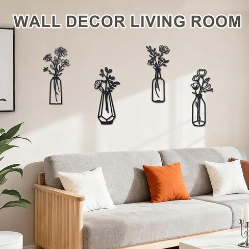 zoes homdeco 4 قطع معدنية الزهور جدار الفن الحديث مزرعة ديكور أسود ديكور جدار الحمام، هدايا هووسورمينغ لغرفة المعيشة المطبخ غرفة نوم غرفة الطعام مكتب in Kuwait