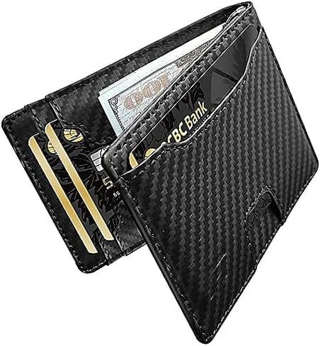 Genuine Leather Slim Wallet for Men, RFID Blocking Bifold Design with Money Clip and 12 Card Slots (Brown) in Saudi Arabia