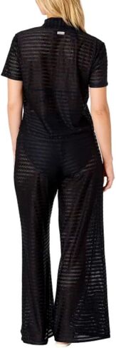 Hurley Women's 2 Piece Crochet Swim Cover Up Set, Short Sleeve Top and Pant (Black, Small) in Saudi Arabia