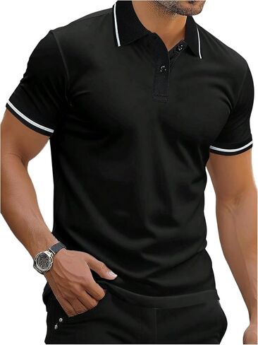 SOLY HUX Men's Short Sleeve Golf Shirts Striped Collared Casual Business Work T Shirt in Saudi Arabia