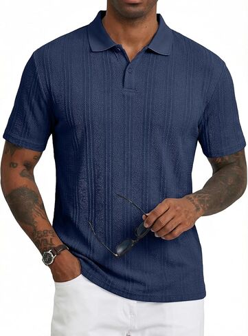قميص بولو رجالي من JMIERR بأكمام قصيرة وياقة بأزرار وياقة صيفية محبوكة للغولف in Kuwait