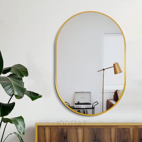 Ellipse Round Mirror for Wall Decorative 26''*39'' inch, Modern Round Mirror Aluminum Frame for Bathroom Bedroom Living Room Home House Office Entryway, Gold in Saudi Arabia