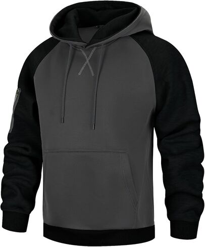 Mens Hoodies Pullover Color Block Long Sleeve Fleece Hooded Sweatshirt in Saudi Arabia