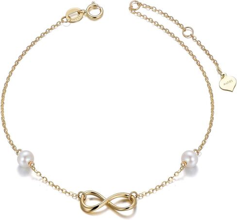 SISGEM Real 10k Gold Infinity Ankle Bracelet for Women, Freshweter Cultured Pearl Anklet Gifts for Her, 8.6"-10.2" in Saudi Arabia