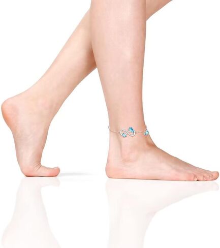 Fenthring Butterfly Anklet for Women Infinity Blue Butterfly Ankle Bracelet Sterling Silver Summer Beach Anklets Jewelry Mom Daughter Christmas Mothers Day Gifts in Saudi Arabia