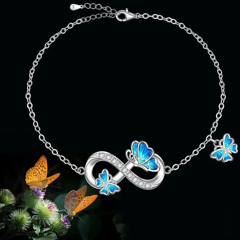 Fenthring Butterfly Anklet for Women Infinity Blue Butterfly Ankle Bracelet Sterling Silver Summer Beach Anklets Jewelry Mom Daughter Christmas Mothers Day Gifts in Saudi Arabia